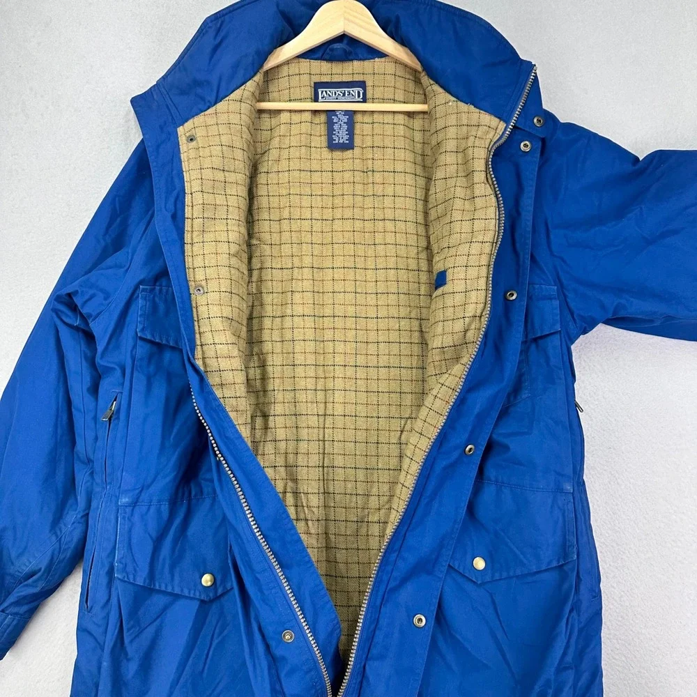 Vintage‎ Lands' End Barn Coat Mens Medium Blue Wool Flannel Lined Chore Jacket